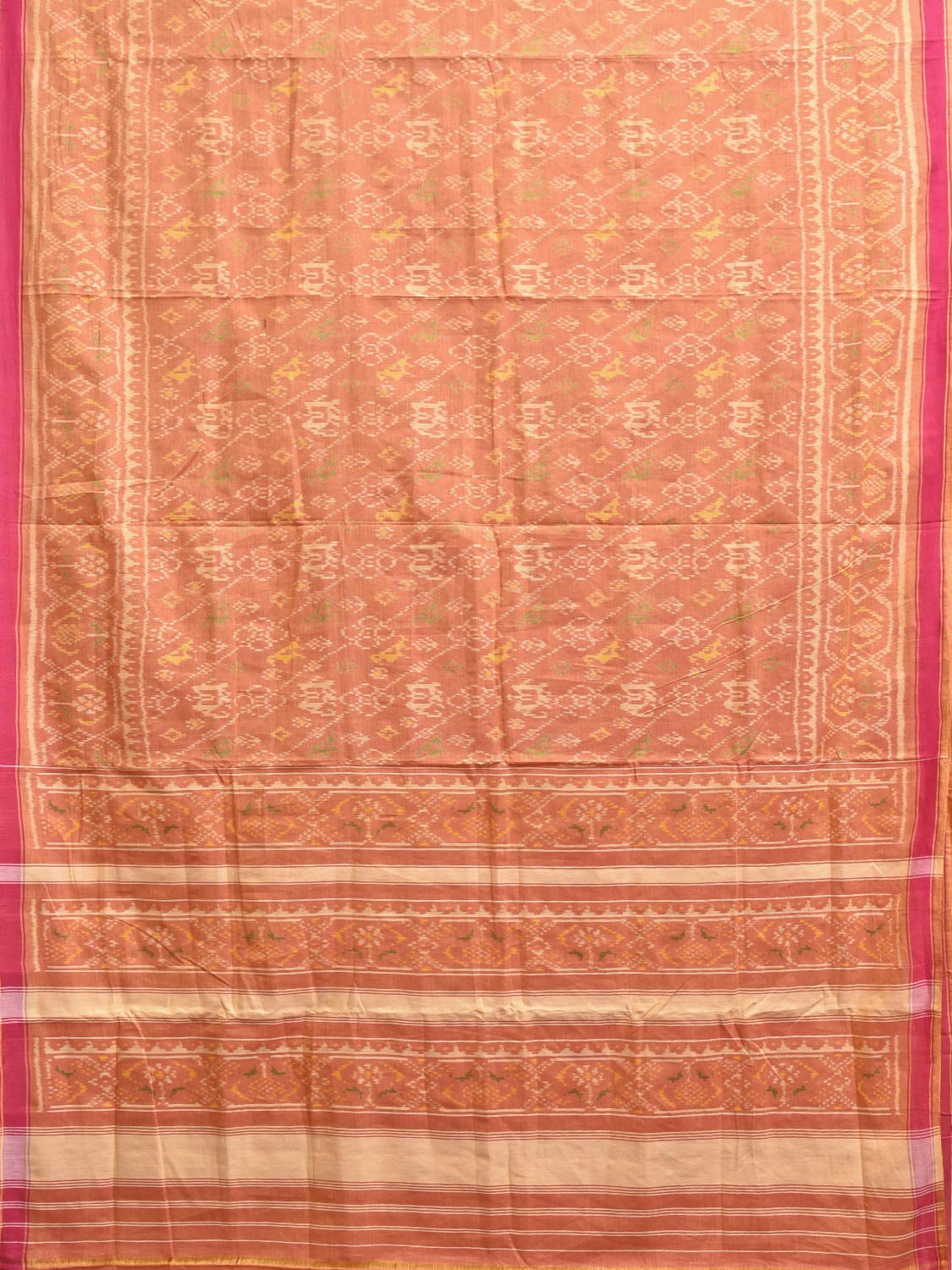 Orange Ikat Cotton Saree with All Over and Border Design i0916