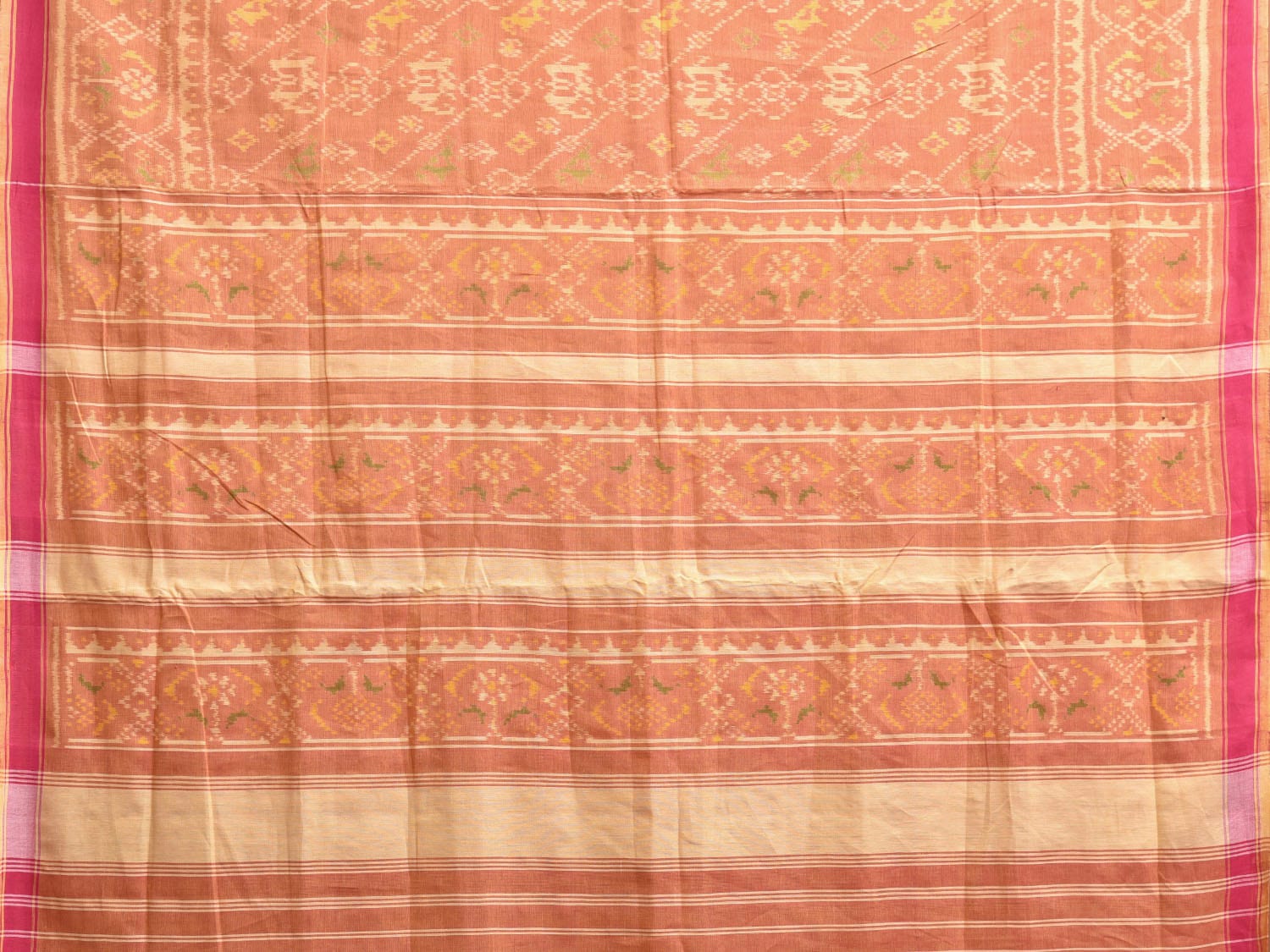 Orange Ikat Cotton Saree with All Over and Border Design i0916