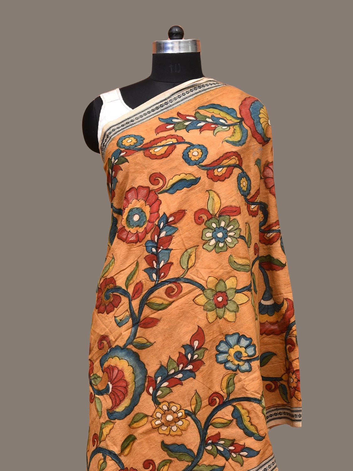 Orange Kalamkari Hand Painted Cotton Handloom Dupatta with Floral Design ds3274