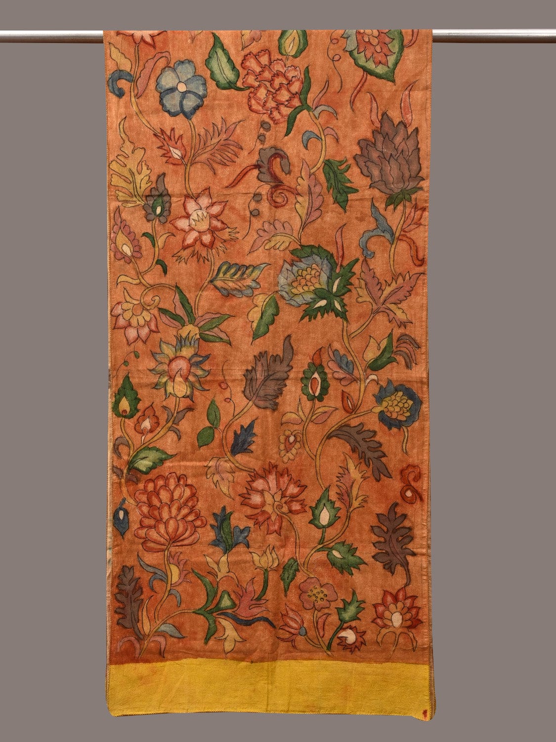 Orange Kalamkari Hand Painted Cotton Handloom Stole with Floral Design ds3547
