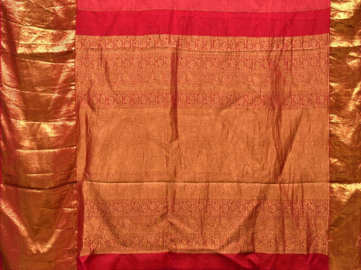 Orange Kalamkari Hand Painted Kanchipuram Silk Handloom Saree with Lotus Flowers Design KL0435