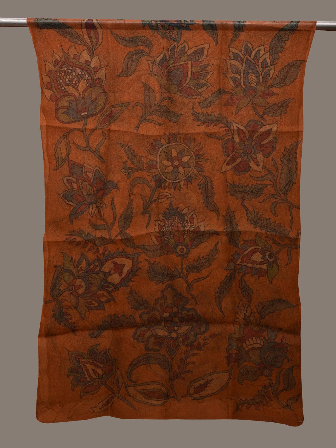 Orange Kalamkari Hand Painted Organza Handloom Stole with Floral Design ds2688
