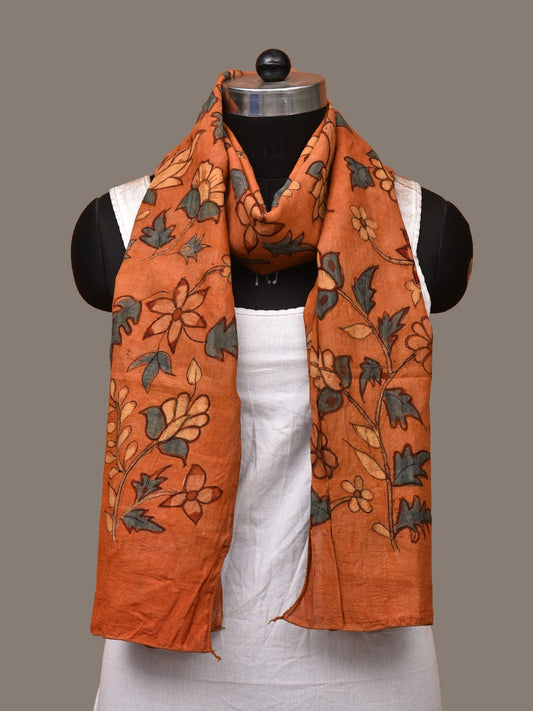 Orange Kalamkari Hand Painted Sico Stole with Floral Design ds3145