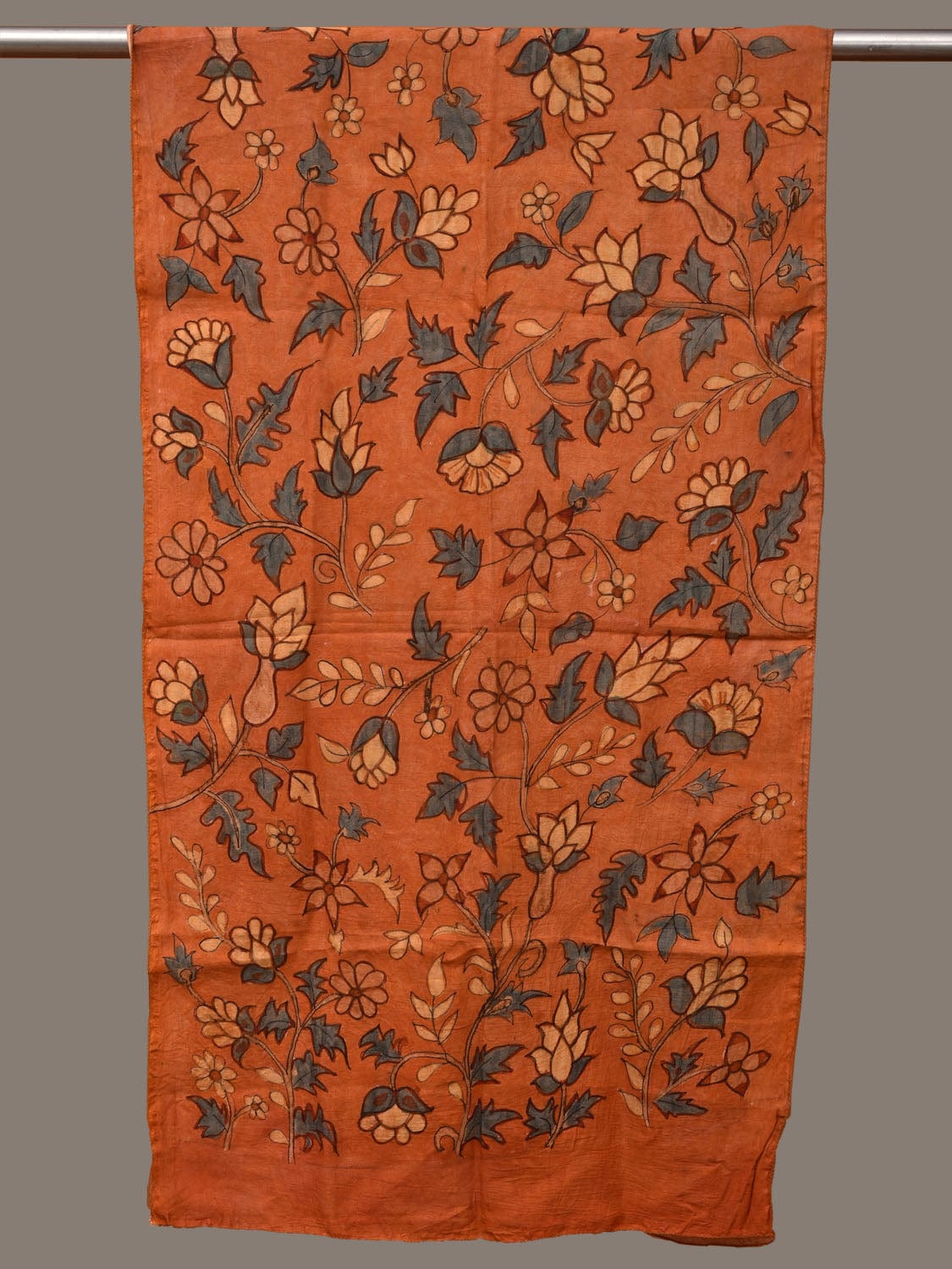 Orange Kalamkari Hand Painted Sico Stole with Floral Design ds3145