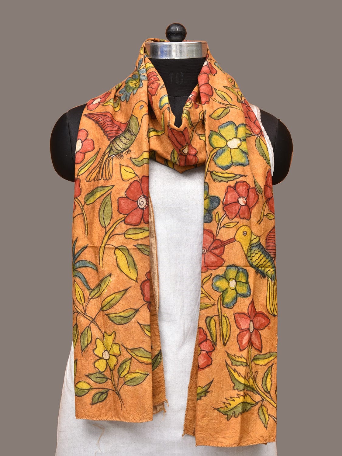 Orange Kalamkari Hand Painted Sico Stole with Floral Design ds3301