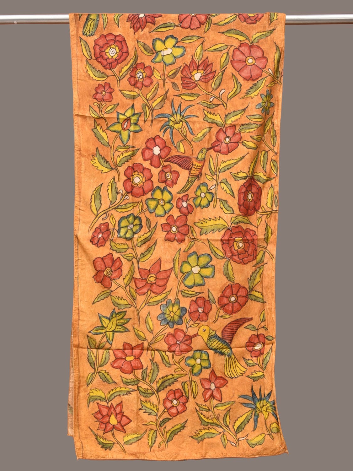 Orange Kalamkari Hand Painted Sico Stole with Floral Design ds3301