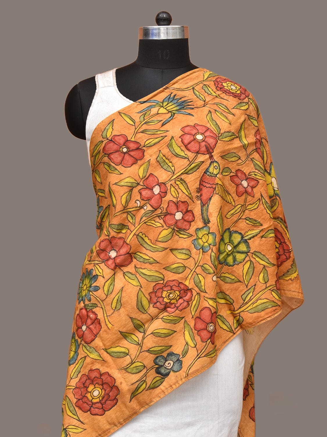 Orange Kalamkari Hand Painted Sico Stole with Floral Design ds3301
