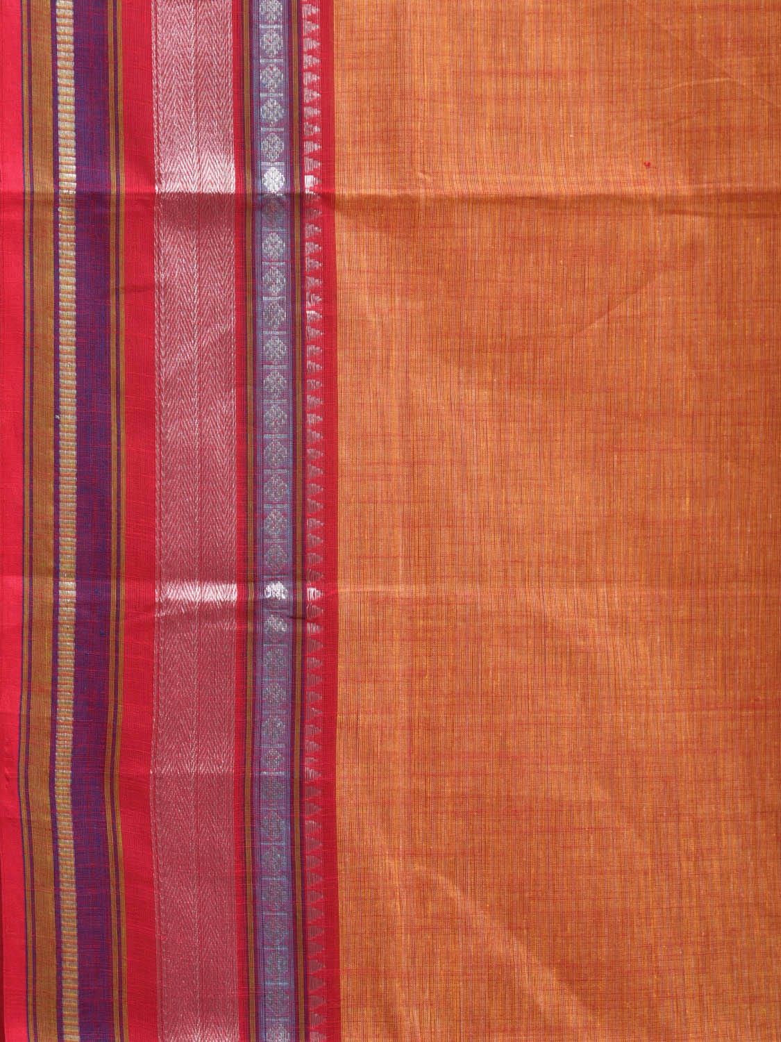 Orange Kanchipuram Cotton Handloom Saree with Border and Strips Pallu Design k0536