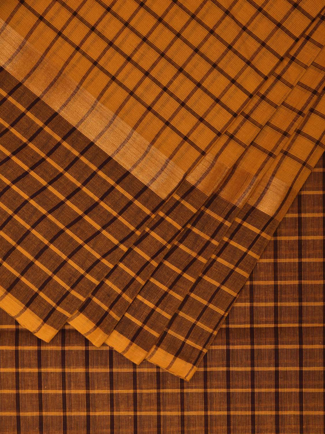 Orange Kanchipuram Cotton Handloom Saree with Checks Design k0568