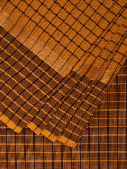 Orange Kanchipuram Cotton Handloom Saree with Checks Design k0568