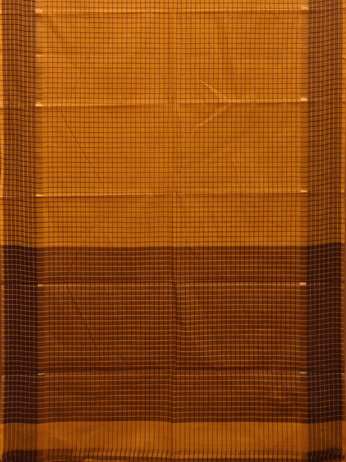 Orange Kanchipuram Cotton Handloom Saree with Checks Design k0568