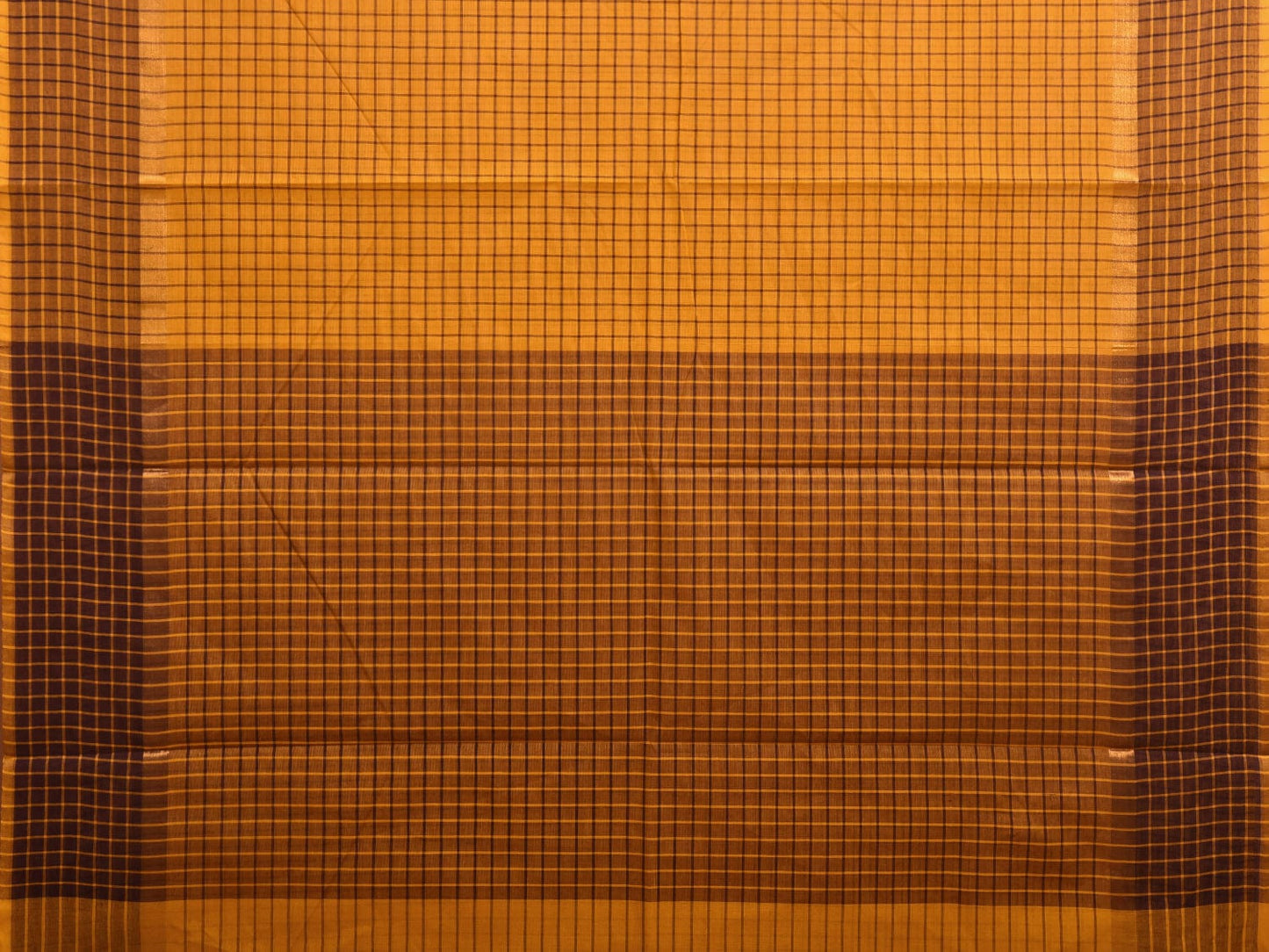 Orange Kanchipuram Cotton Handloom Saree with Checks Design k0568