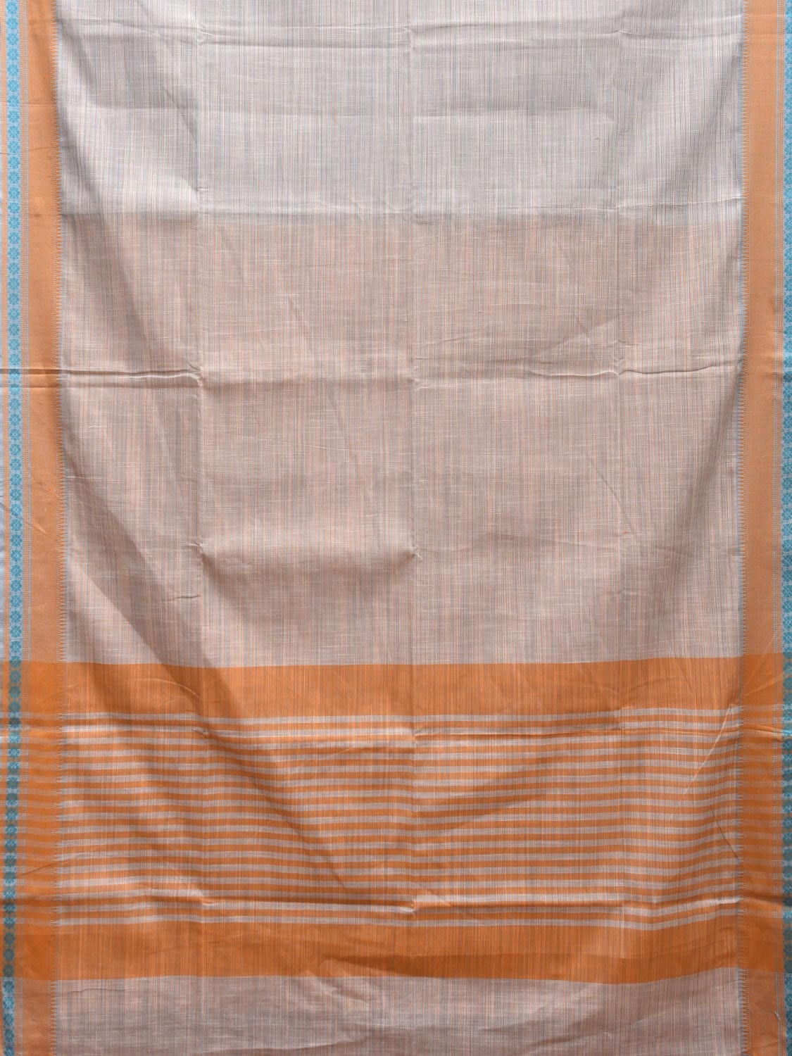 Orange Kanchipuram Cotton Handloom Saree with Strips and Border Design k0584