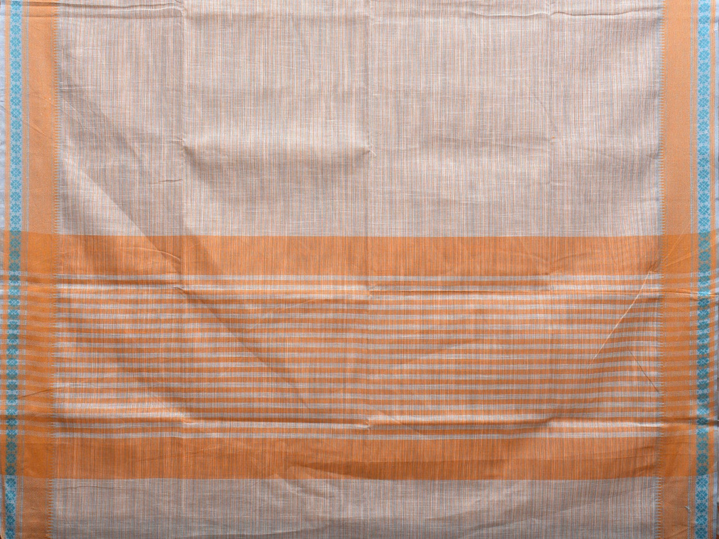 Orange Kanchipuram Cotton Handloom Saree with Strips and Border Design k0584