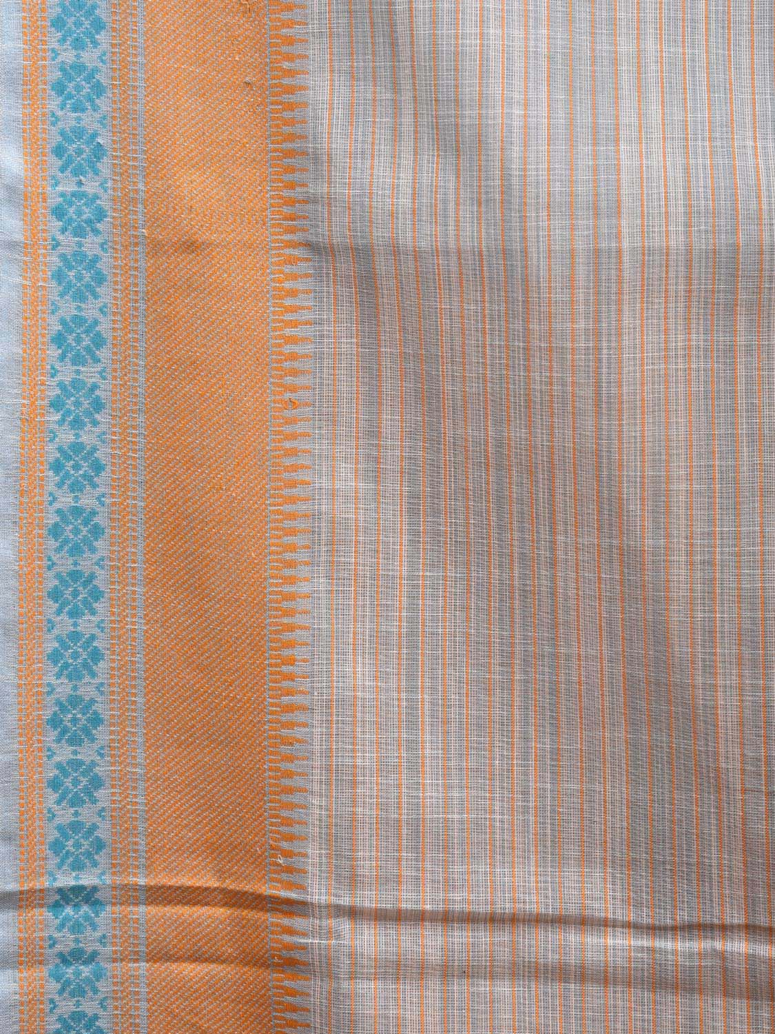 Orange Kanchipuram Cotton Handloom Saree with Strips and Border Design k0584