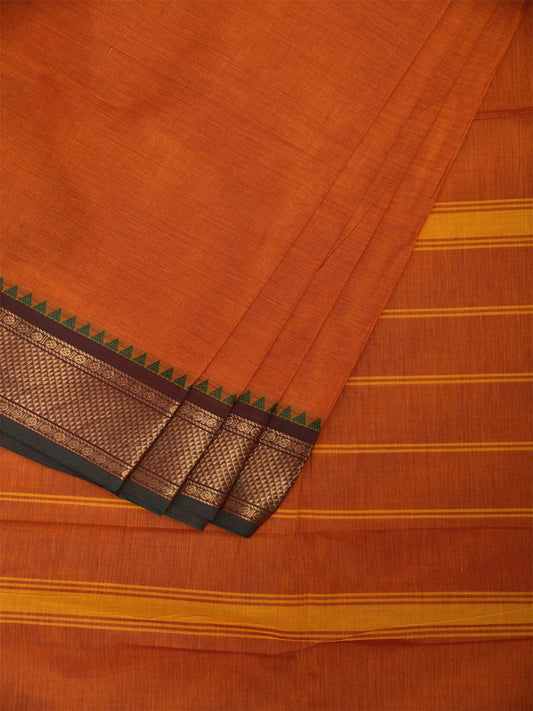 Orange Kanchipuram Cotton Plain Saree with Ganga-Jamuna Border Design No Blouse k0831