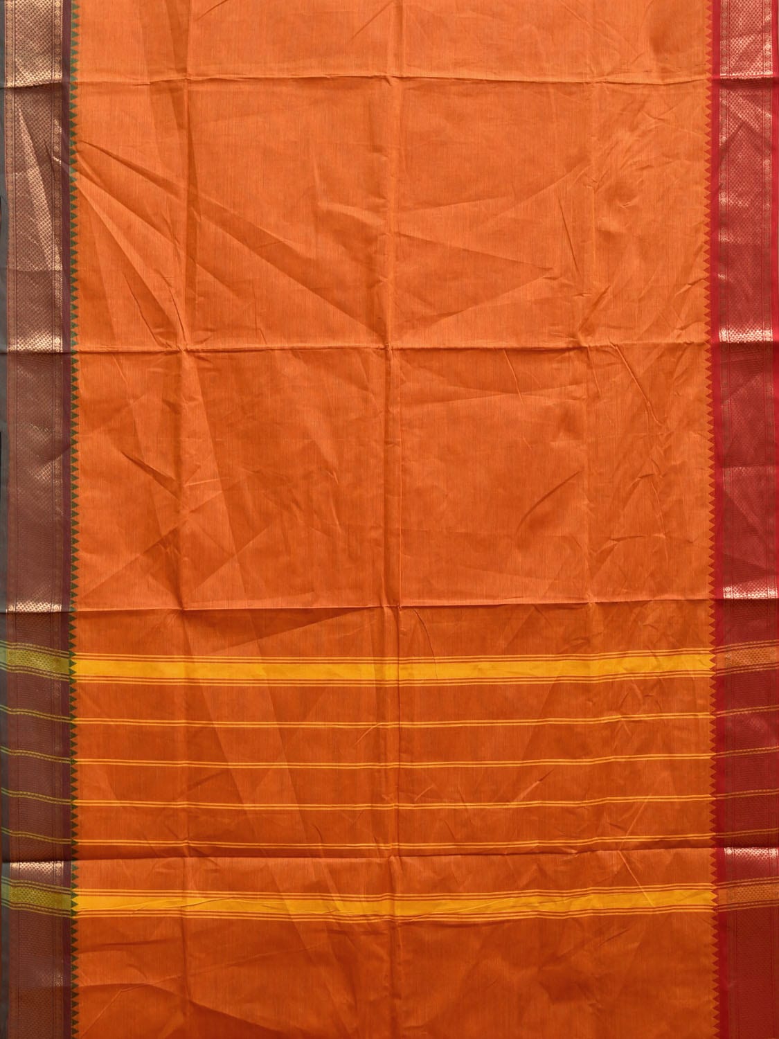 Orange Kanchipuram Cotton Plain Saree with Ganga-Jamuna Border Design No Blouse k0831
