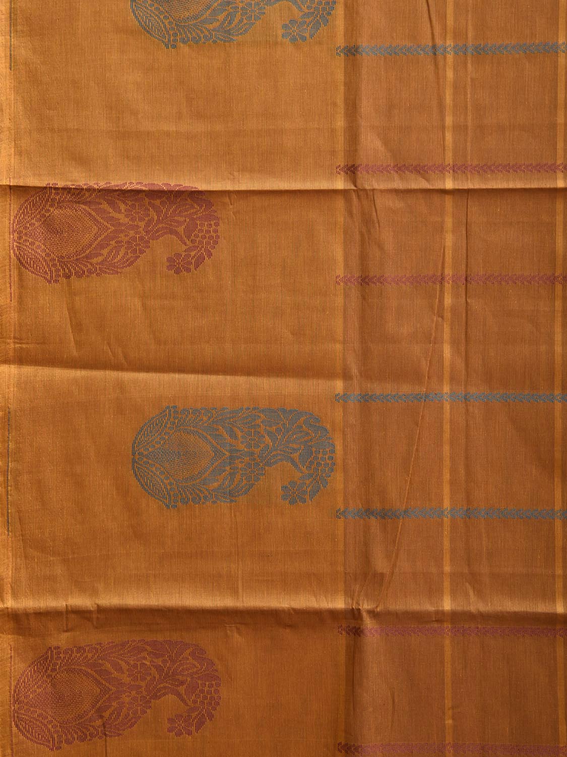 Orange Kanchipuram Cotton Saree with Big Checks and Mango Border Design k0841