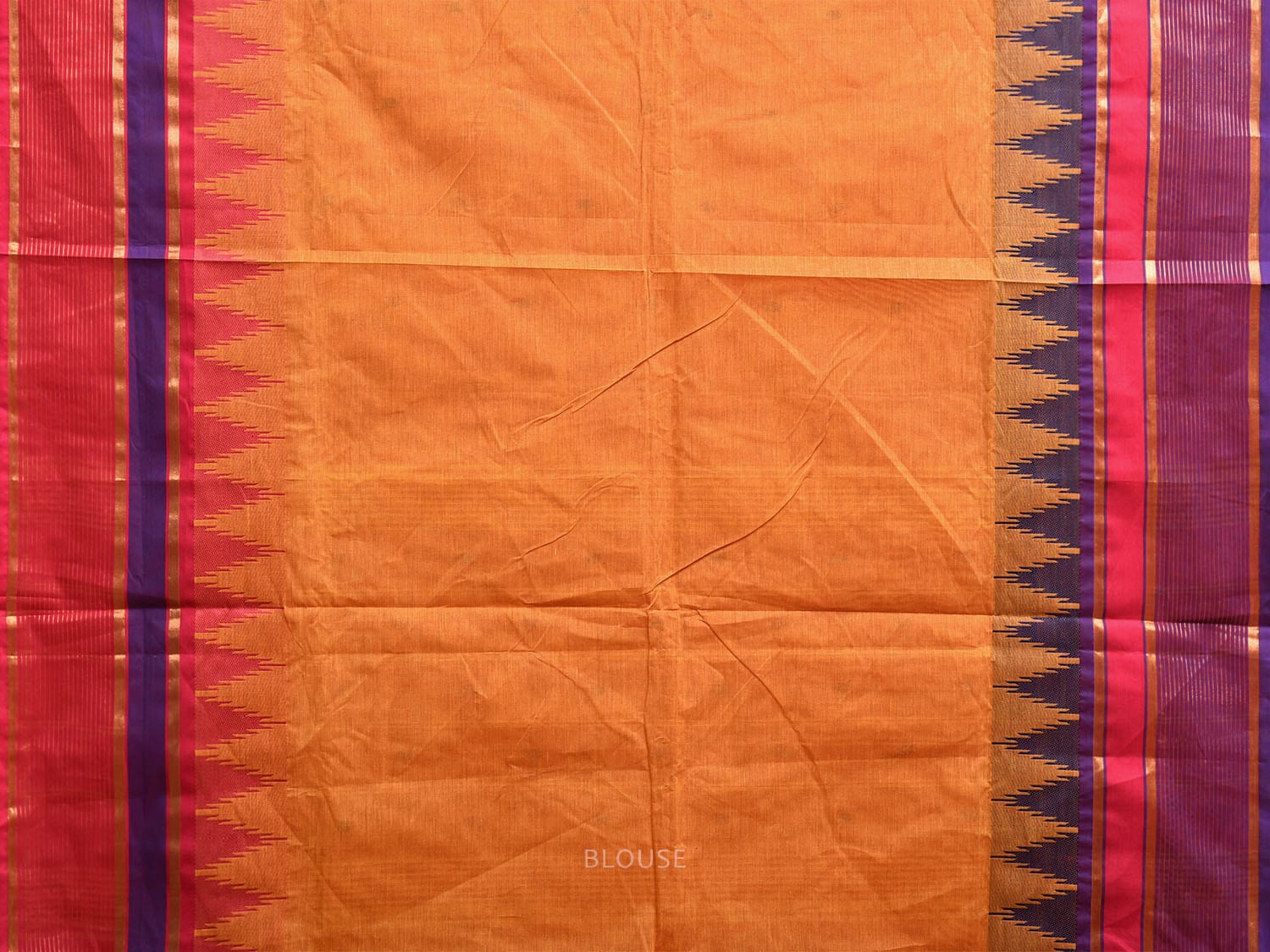 Orange Kanchipuram Cotton Saree with Ganga-Jamuna Temple Border Design k0809