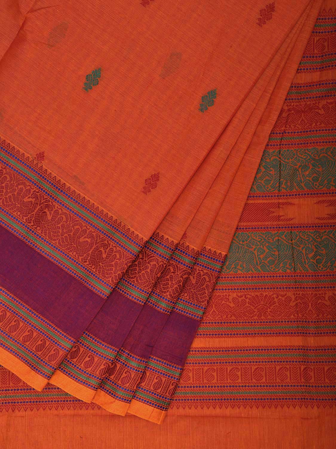 Orange Kanchipuram Cotton Saree with Pallu and Border Design k0740
