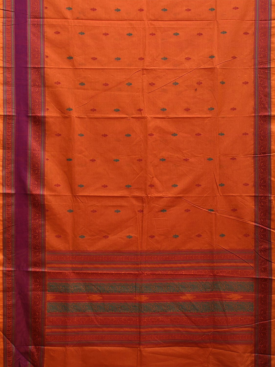 Orange Kanchipuram Cotton Saree with Pallu and Border Design k0740