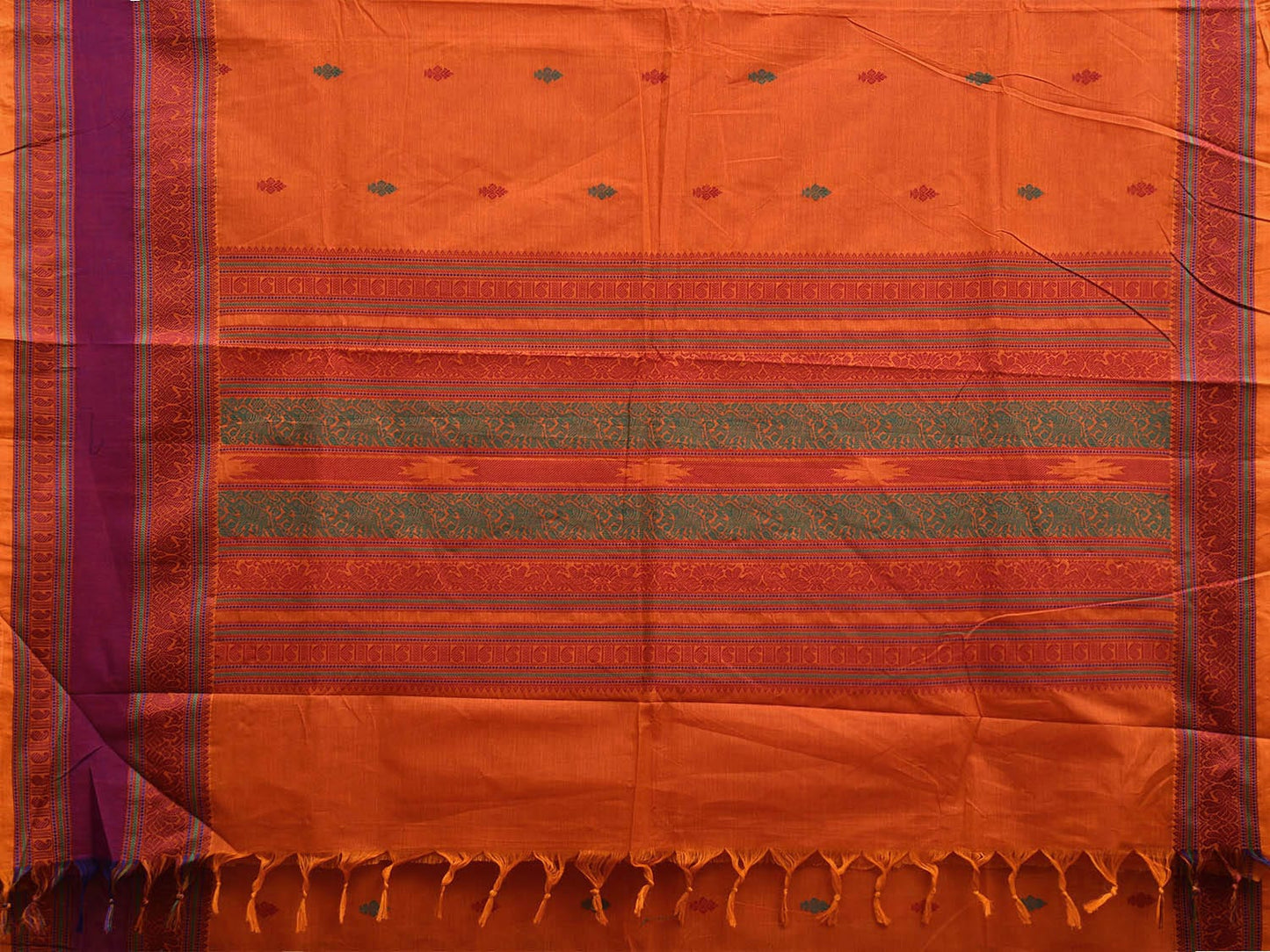 Orange Kanchipuram Cotton Saree with Pallu and Border Design k0740