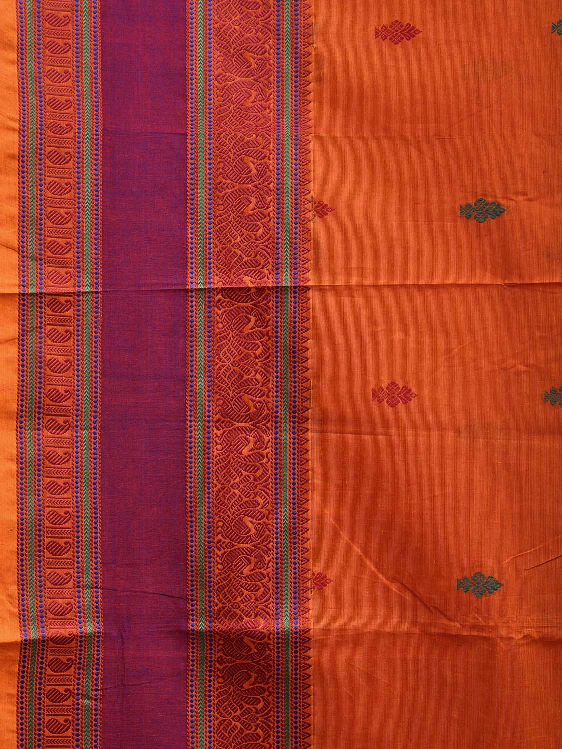 Orange Kanchipuram Cotton Saree with Pallu and Border Design k0740