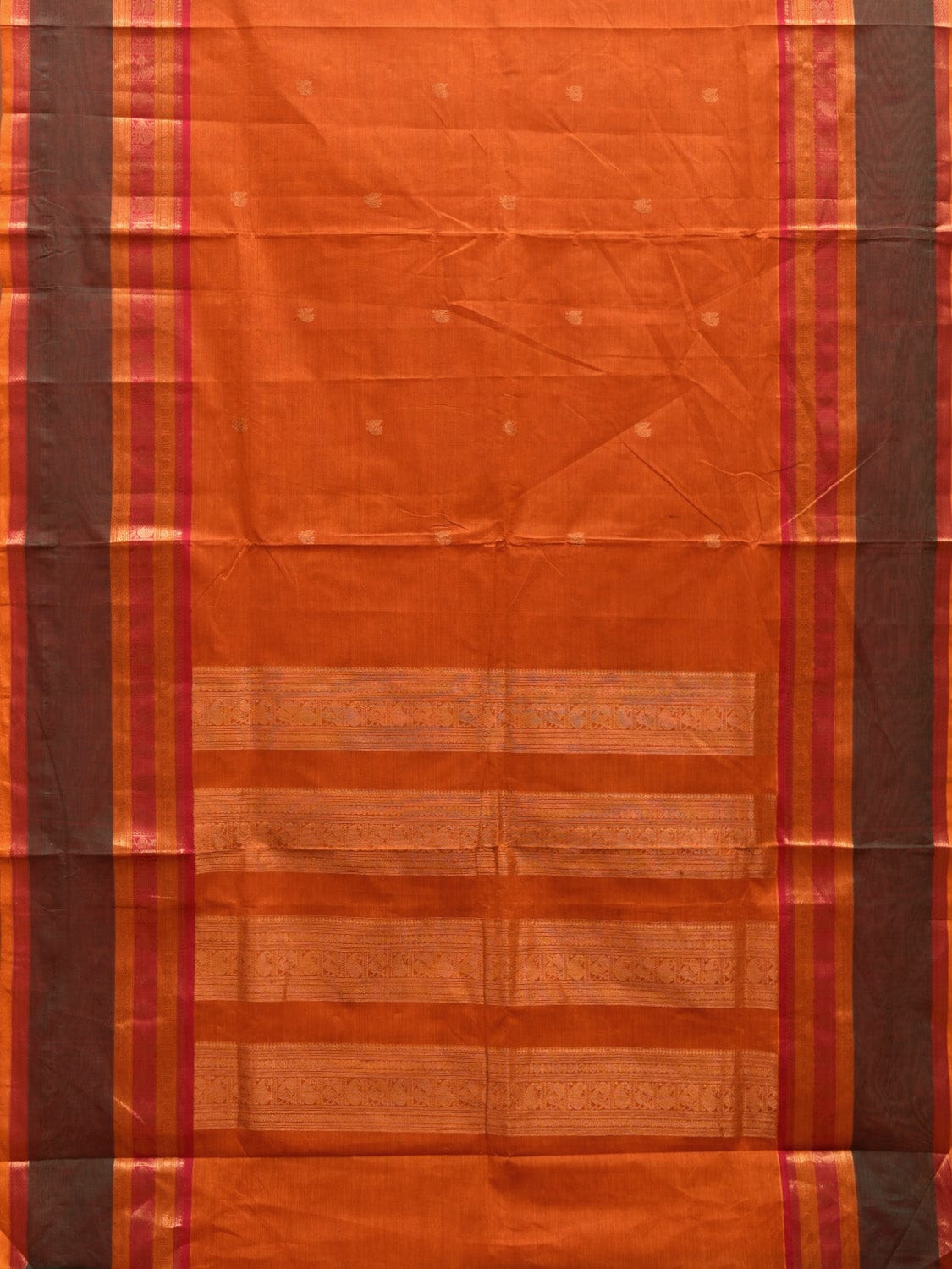Orange Kanchipuram Cotton Saree with Pallu and Peacock-Mango Border Design k0713