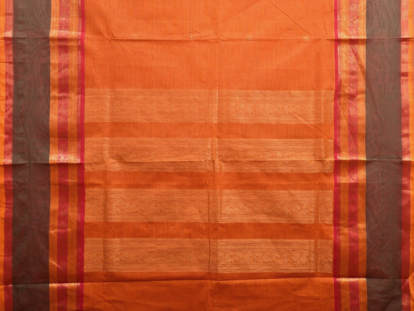 Orange Kanchipuram Cotton Saree with Pallu and Peacock-Mango Border Design k0713
