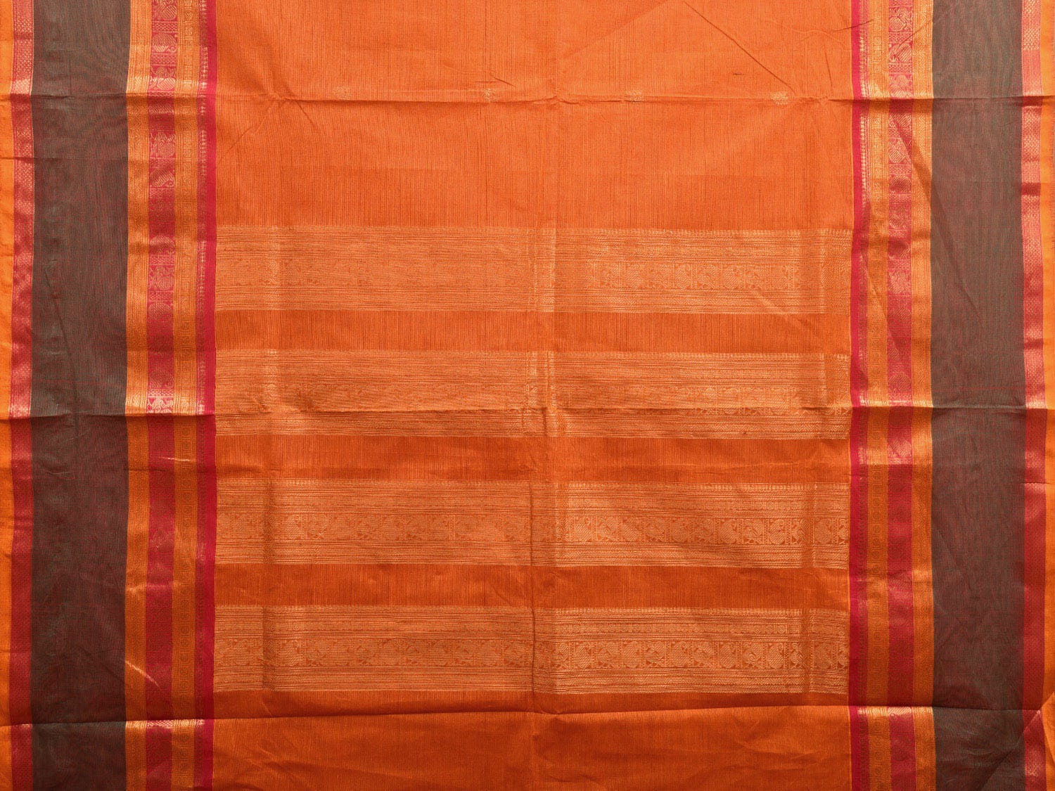 Orange Kanchipuram Cotton Saree with Pallu and Peacock-Mango Border Design k0713