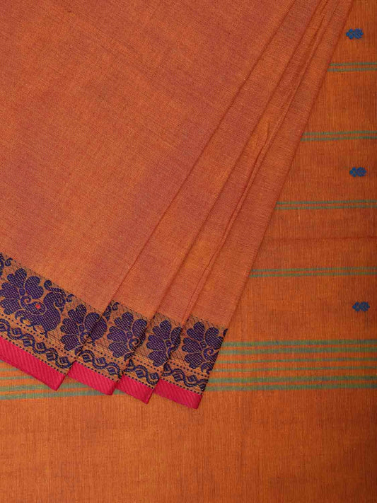 Orange Kanchipuram Cotton Saree with Peacocks Border Design k0814