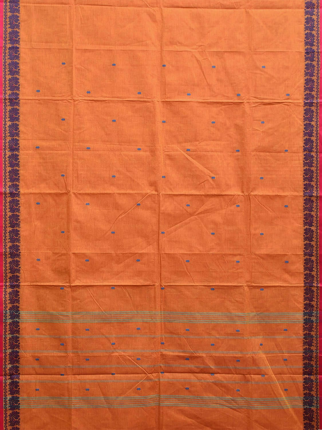 Orange Kanchipuram Cotton Saree with Peacocks Border Design k0814