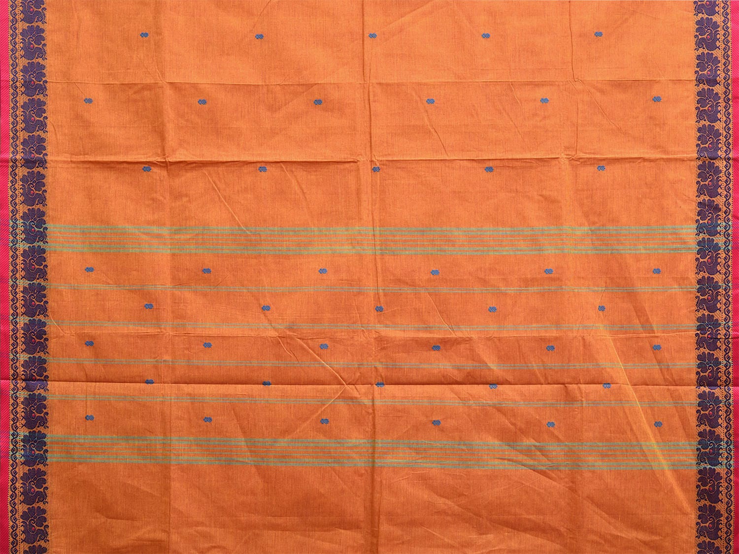 Orange Kanchipuram Cotton Saree with Peacocks Border Design k0814