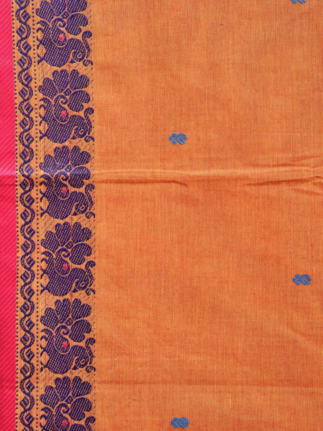 Orange Kanchipuram Cotton Saree with Peacocks Border Design k0814
