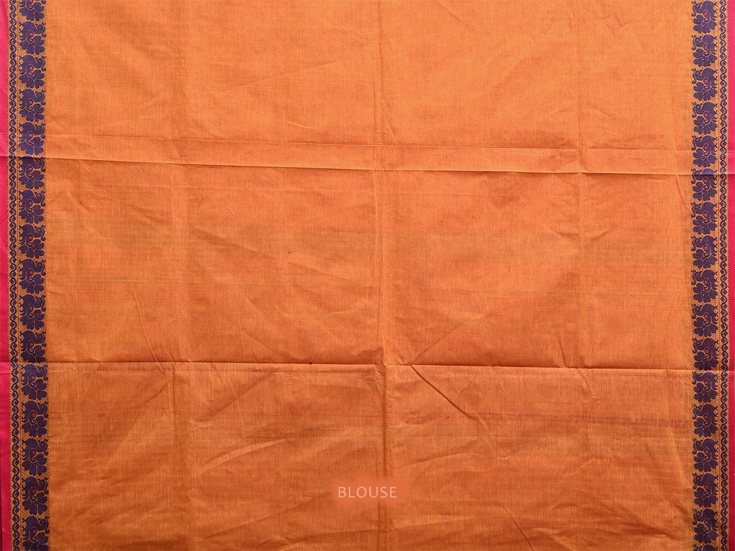 Orange Kanchipuram Cotton Saree with Peacocks Border Design k0814