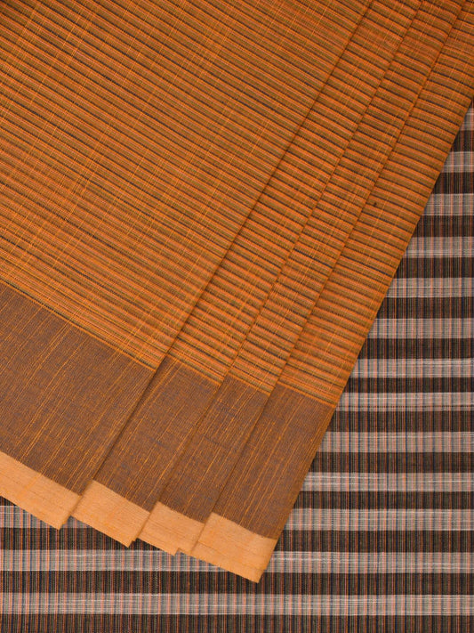 Orange Kanchipuram Cotton Saree with Strips Body and Pallu Design k0604