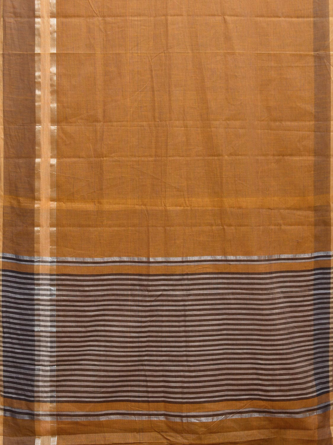 Orange Kanchipuram Cotton Saree with Strips Body and Pallu Design k0604