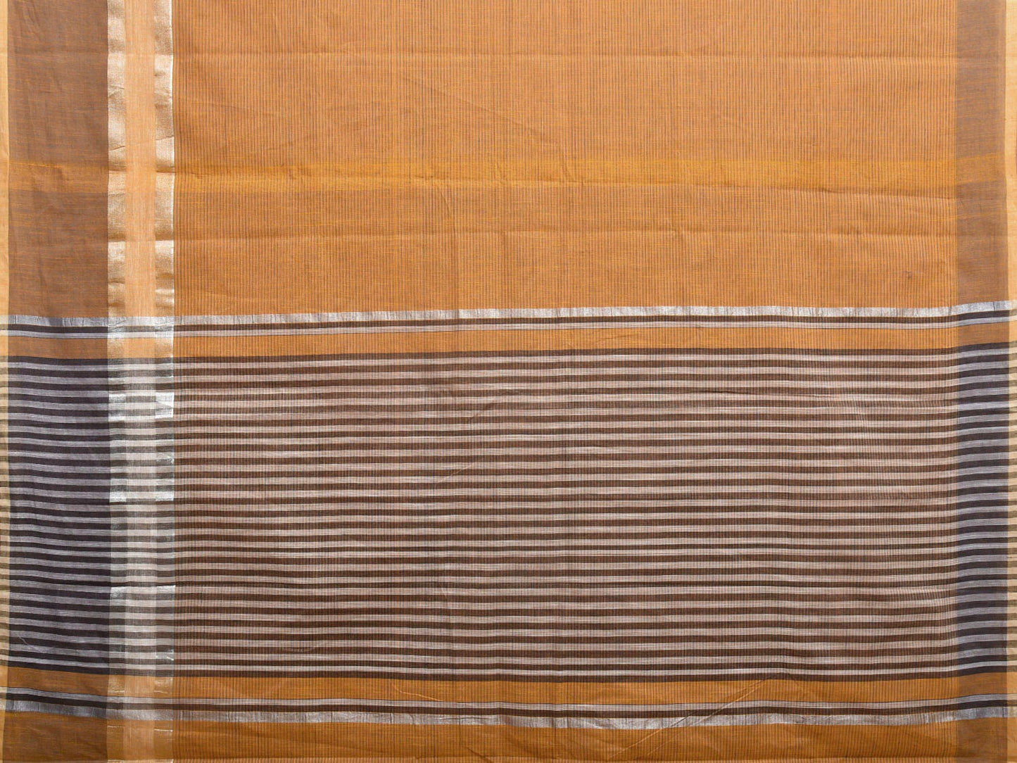 Orange Kanchipuram Cotton Saree with Strips Body and Pallu Design k0604