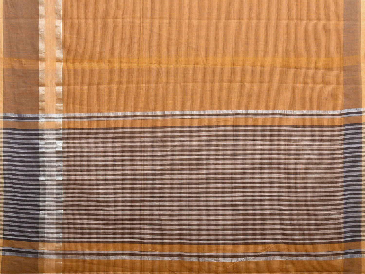 Orange Kanchipuram Cotton Saree with Strips Body and Pallu Design k0604