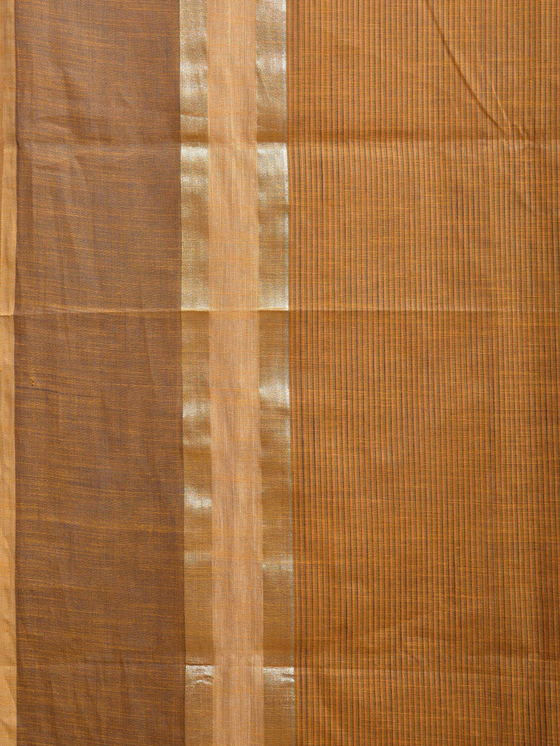 Orange Kanchipuram Cotton Saree with Strips Body and Pallu Design k0604