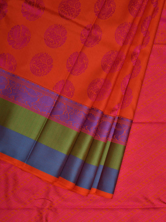 Orange Kanchipuram Silk Handloom Saree with All Over Buta Design k0518