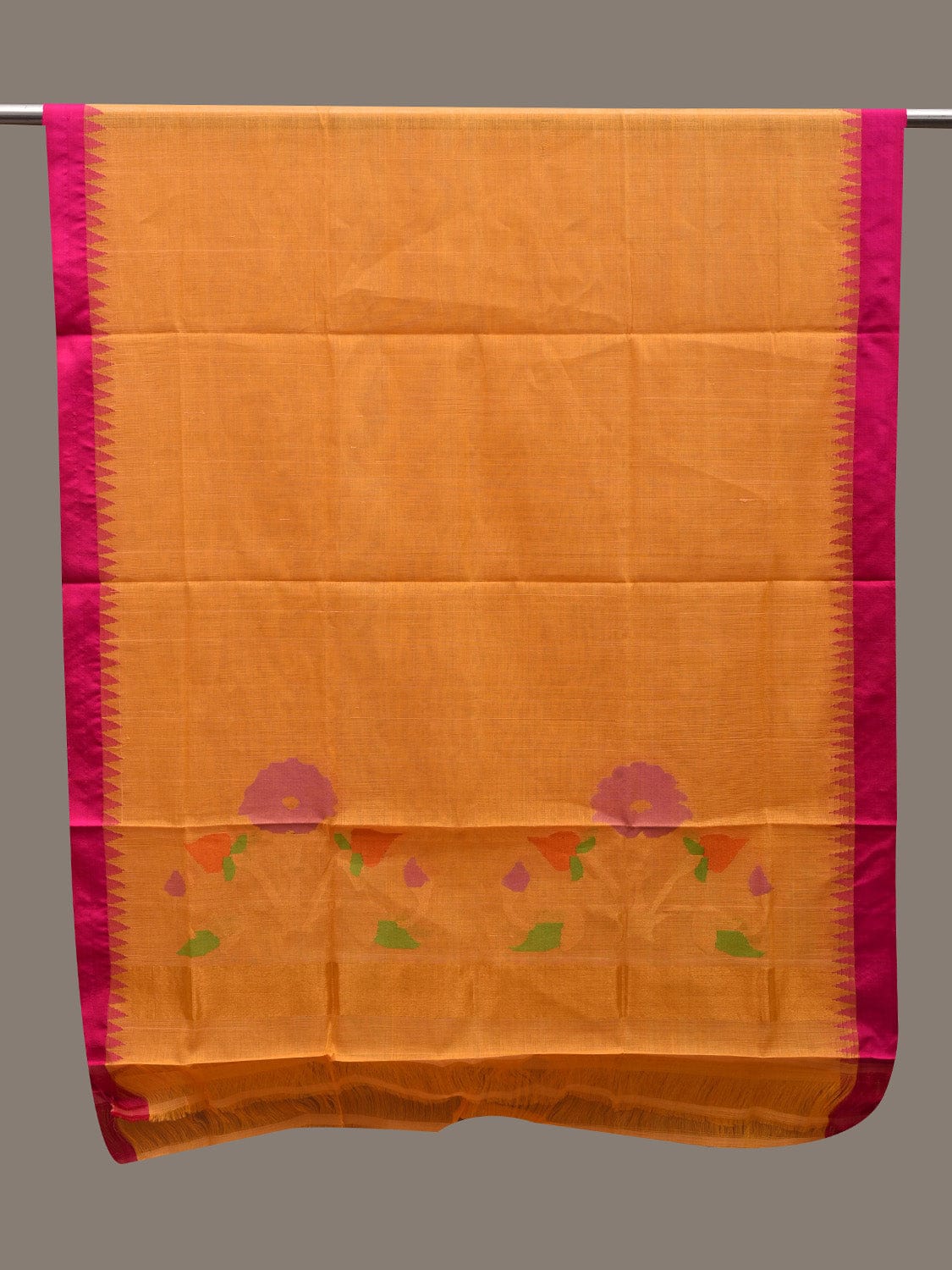 Orange Khadi Cotton Handloom Dupatta with Flower Design ds2651