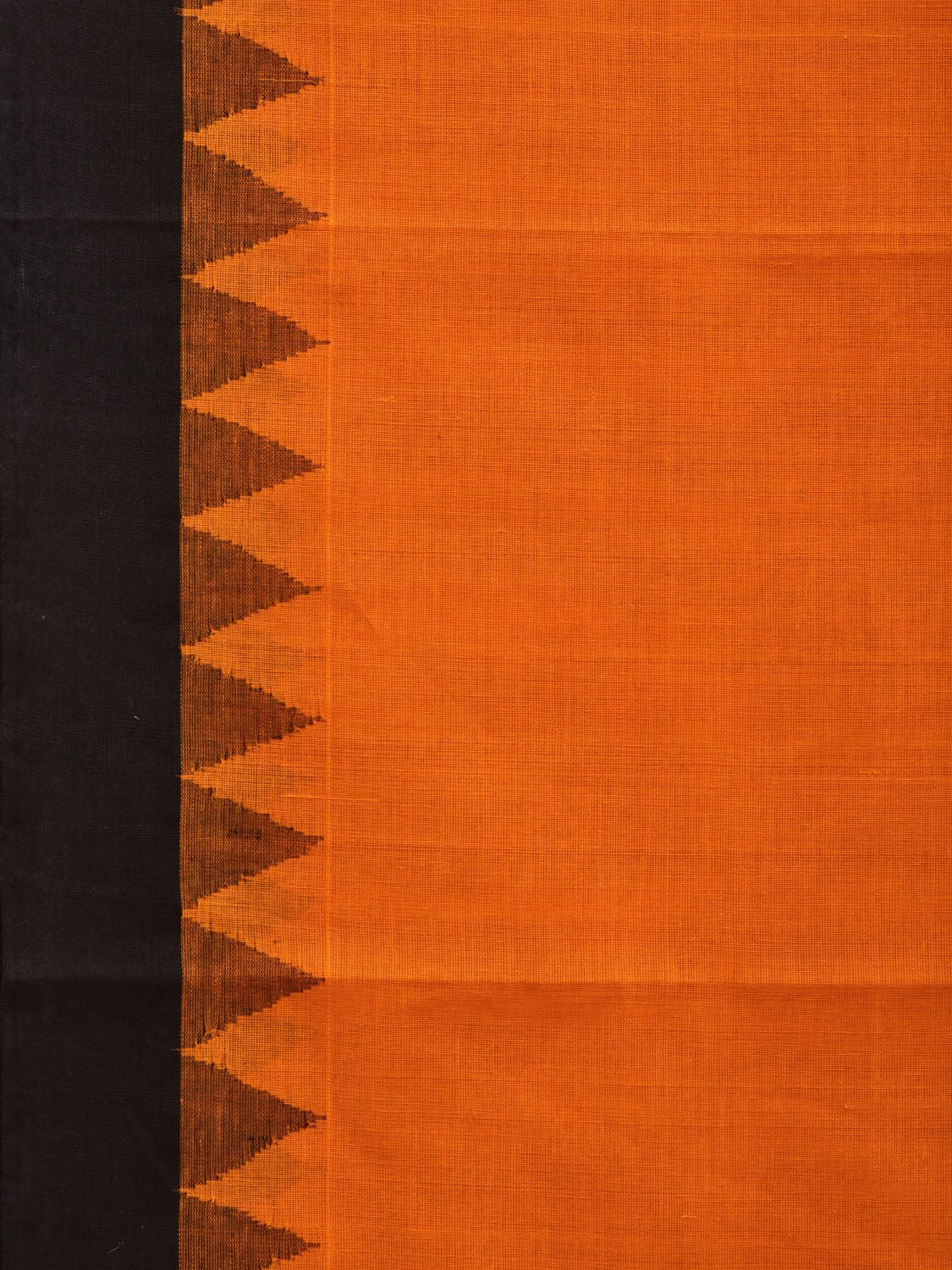 Orange Khadi Cotton Handloom Plain Saree with Temple Border Design kh0562