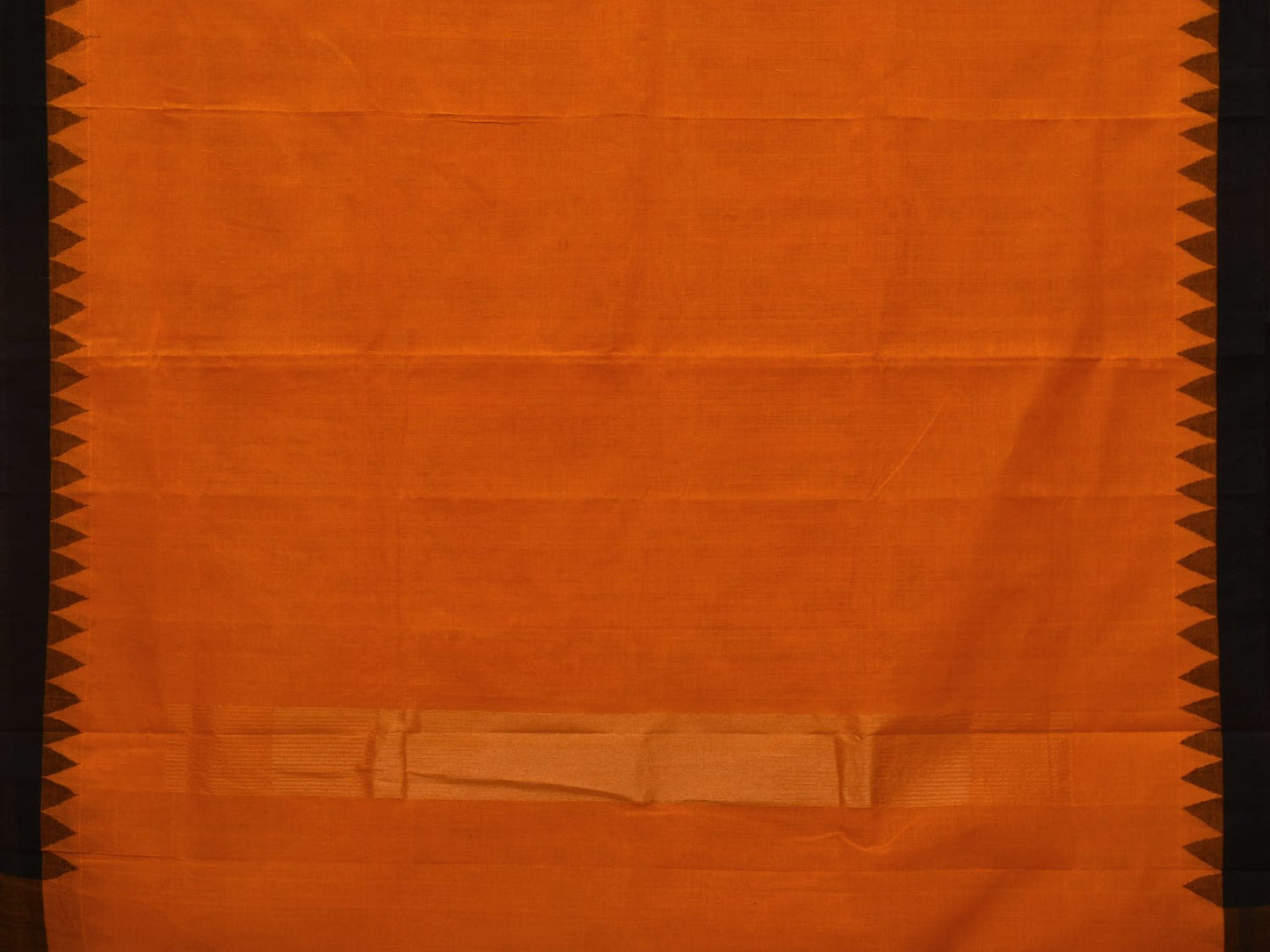 Orange Khadi Cotton Handloom Plain Saree with Temple Border Design kh0562