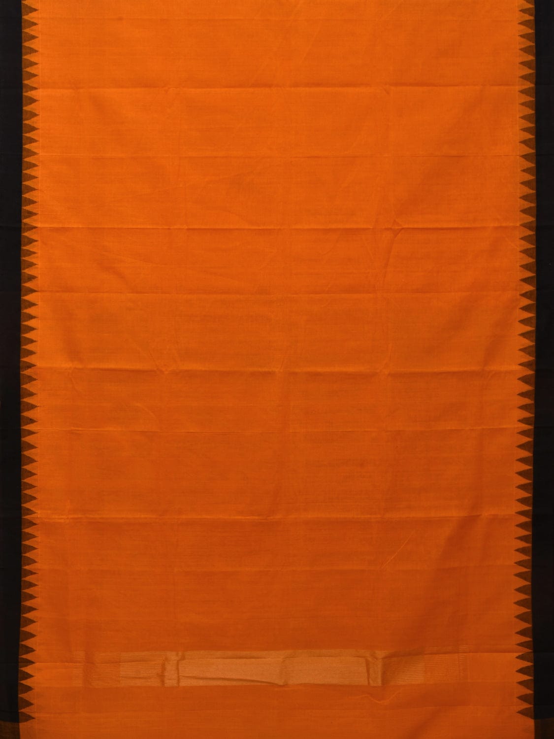 Orange Khadi Cotton Handloom Plain Saree with Temple Border Design kh0562