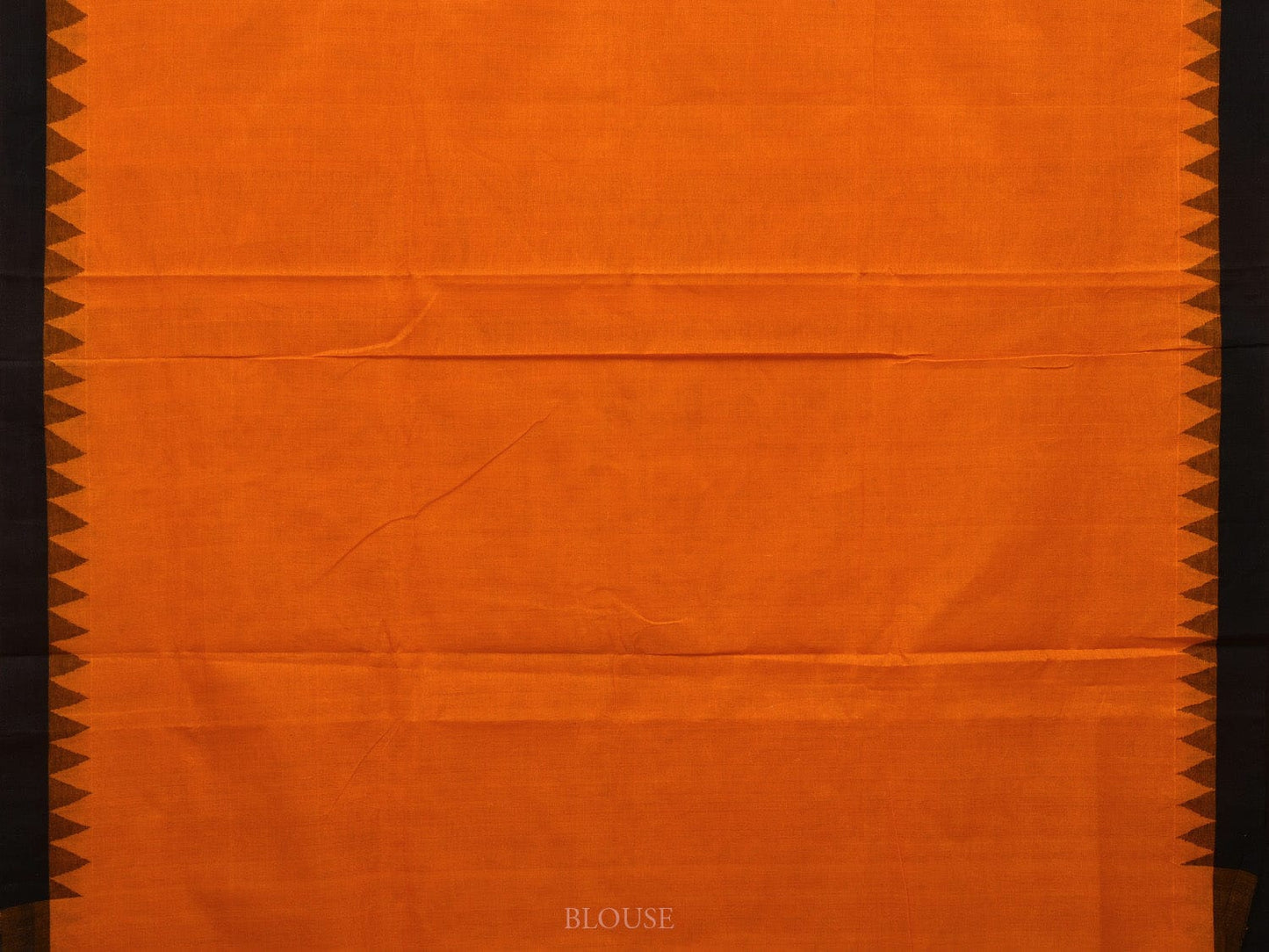 Orange Khadi Cotton Handloom Plain Saree with Temple Border Design kh0562