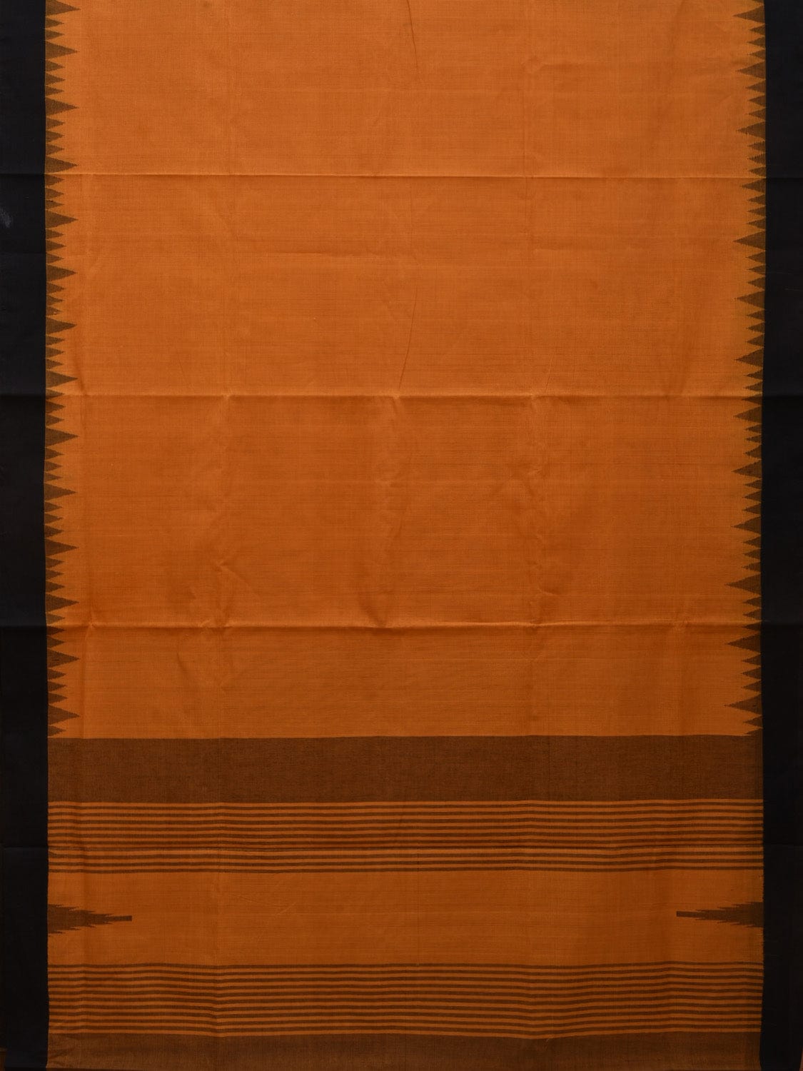 Orange Khadi Cotton Handloom Plain Saree with Temple Border Design kh0565