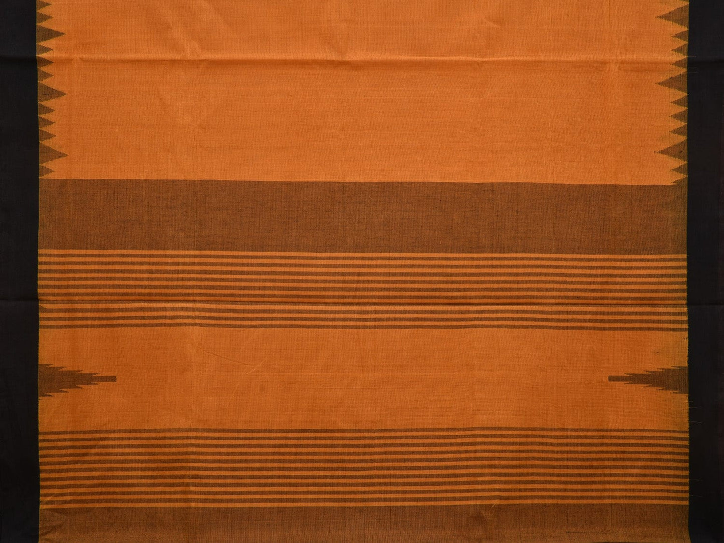 Orange Khadi Cotton Handloom Plain Saree with Temple Border Design kh0565