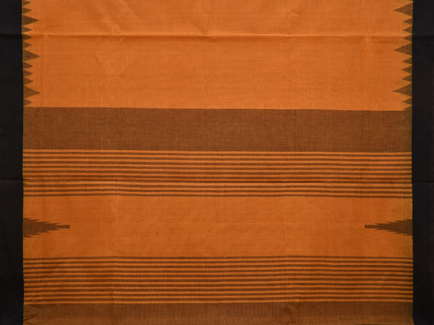 Orange Khadi Cotton Handloom Plain Saree with Temple Border Design kh0565