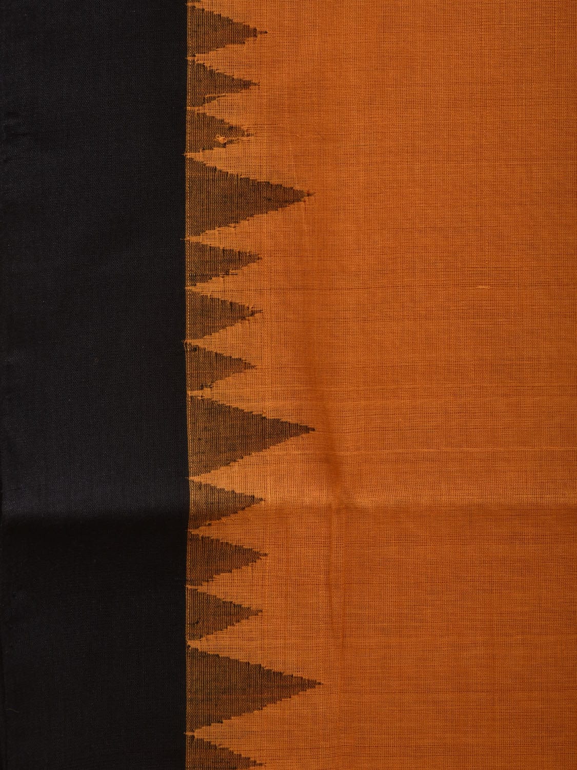 Orange Khadi Cotton Handloom Plain Saree with Temple Border Design kh0565